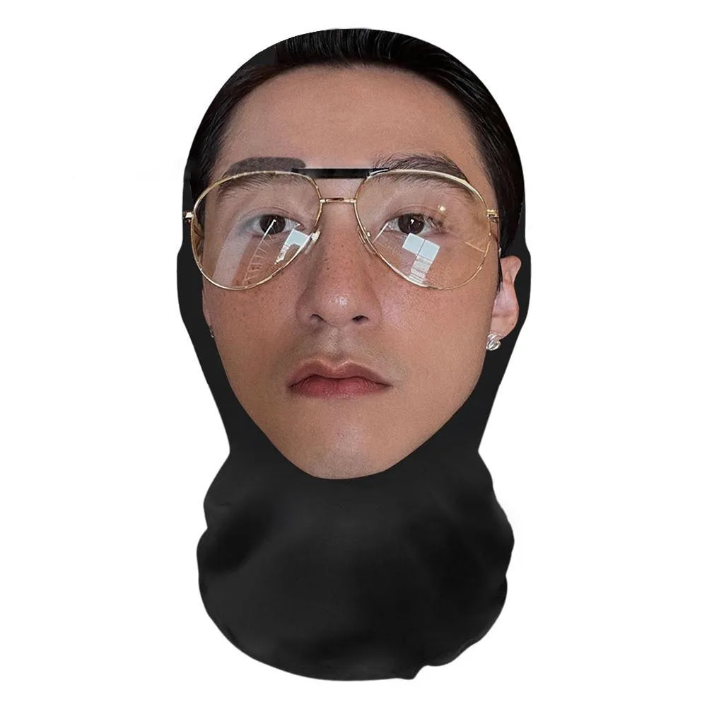 Masker Wajah Cetak 3D Praktis Masker Halloween Tabir Surya Tanpa Jahitan Syal Wajah Selebriti Lucu untuk Luar Ruangan