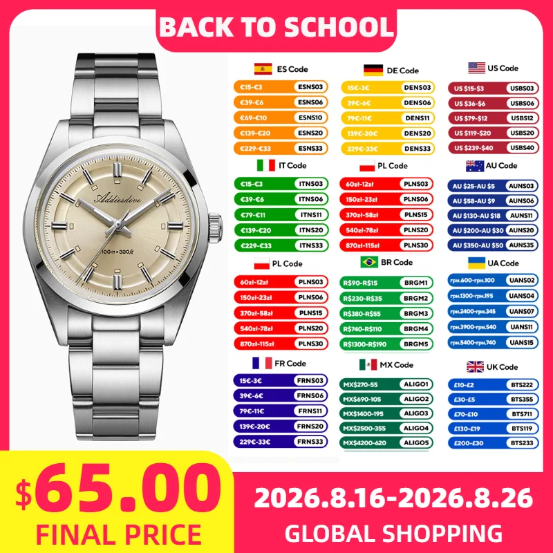 Luxury Watch All Brands - ADDIESDIVE 36 มม.นาฬิกาสุดหรูสำหรับผู้หญิงแบรนด์ชั้นนำสแตนเลสสตีลสุภาพสตรีควอตซ์นาฬิกาธุรกิจ 100 เมตรกันน้ำนาฬิกาเรืองแสง