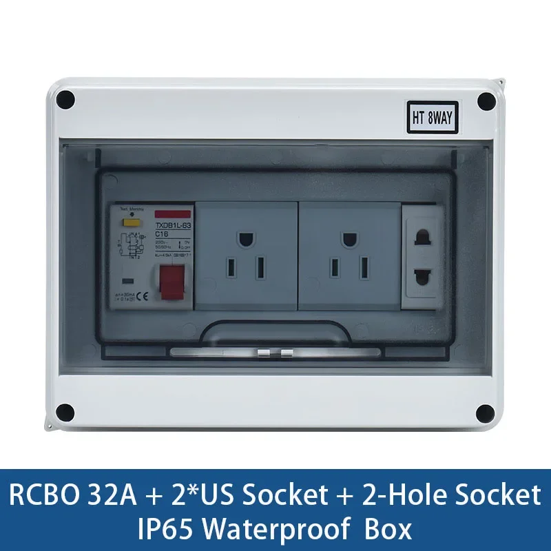 Outdoor Waterproof Socket Electrical Distribution Box With MCB RCBO Circuit Breaker EU AU UK IT FR Universal Socket Type IP65