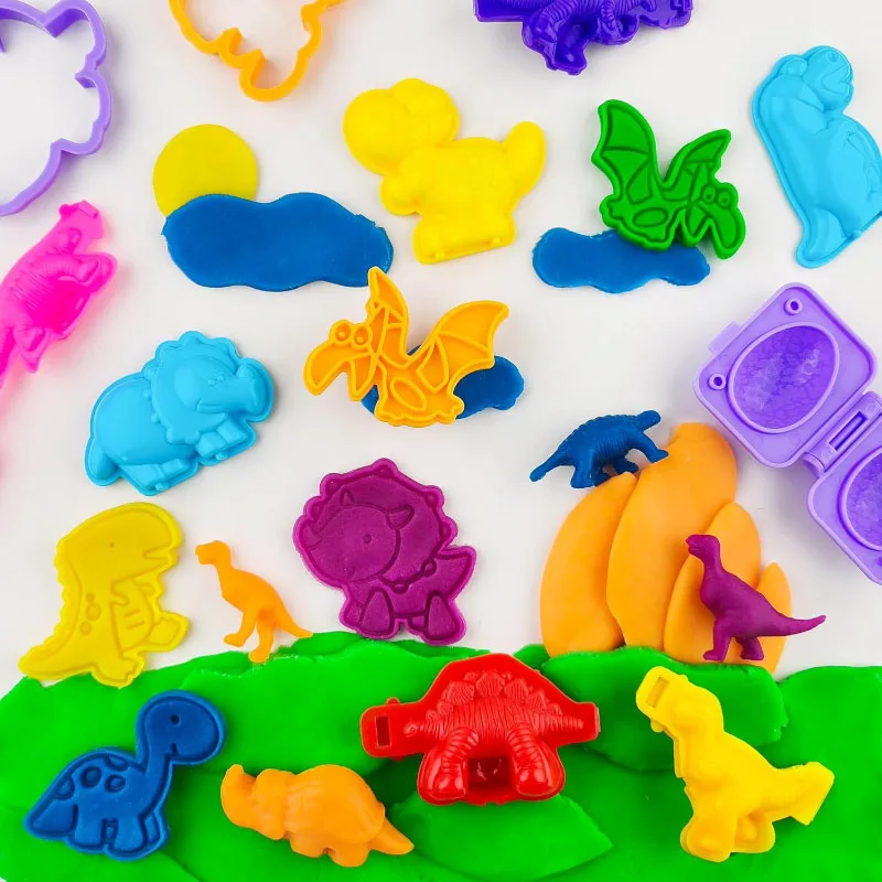Cartoon Dinosaurier Spielen Teig Form Plastilin Spielzeug Zubehör für Kinder Kleinkinder 3D Kunststoff Formen Schneider Ton Knetmasse Werkzeuge