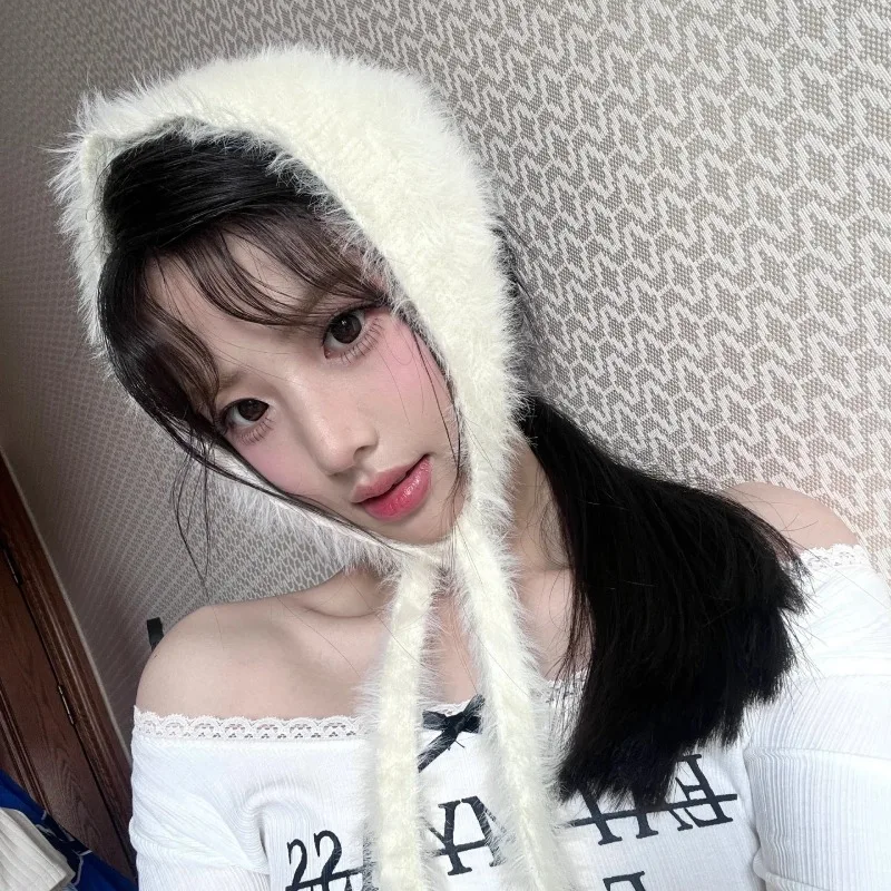 Korean Version of Winter Imitation Sea Mink Girl Headscarf Simple Solid Color Versatile Strap Cover Headband for Women