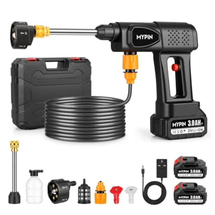 

Portable Cordless Pressure Washer 600 PSI 21V 2x3.0Ah Rechargeable Batteries Powered Pressure Washer 6-in-1 Nozzle with Jet Noz