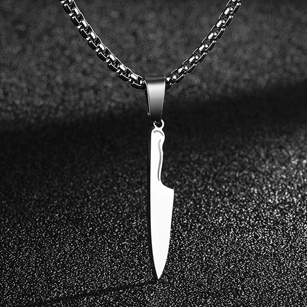 CHENGXUN Dainty Chef Knife Pendant Necklace for Women Men Steel Knife Charm Neck Chain Male Talisman Amulet Protection Jewelry