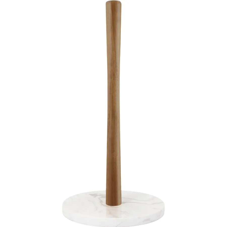 

Wood Paper Towel Holder Marble Base Modern Drative Countertop Standing Rolls Holder for Kitchen Toilet Pantry and Bathroom Marb