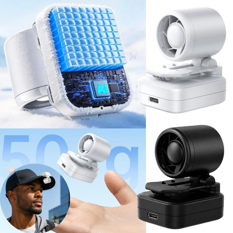 Summer Portable Hat Clip Fan Multi-Directional Cooling Clip On Fan For Outdoor Camping 3 Speeds Rechargeable Handheld Fan