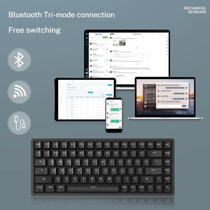 Custom Keyboard 84key Bluetooth Wireless Wired Tri-mode Mechanical Keyboard Crystal Transparent Pbt Hot Plug Computer Peripheral