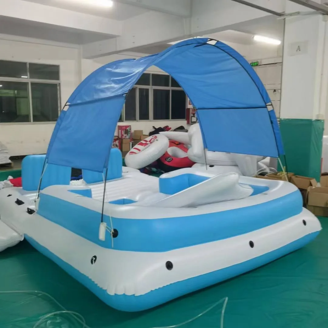 

2022 New 385Cm Water Float Lounge Chair 6 Person Floating Inflatable Island Raft With Canopy