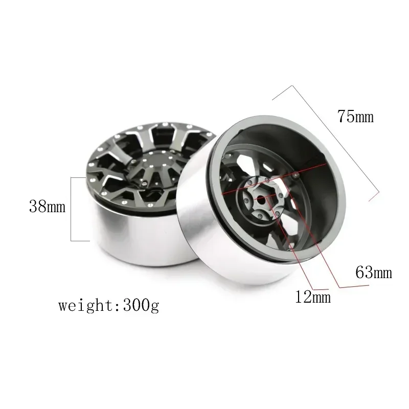 4pcs 135mm 2.6" Metal Beadlock Wheel Rim Rubber Tire Set for 1/8 1/10 RC Crawler Car Axial SCX10 Wraith RR10 Capra TRXS TRX4