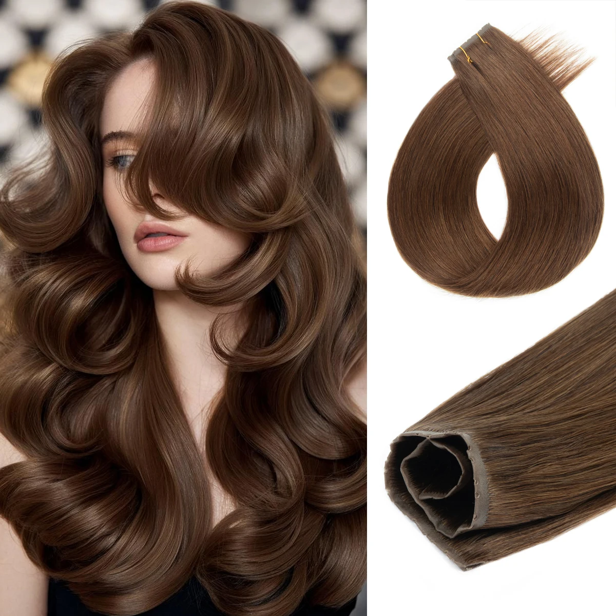 

Невидимые волосы из искусственной кожи с отверстием, человеческие волосы, двойные вкладки, инъекционная длинная лента, плоский уток из искусственной кожи, без клея, микрозвенк, наращивание утка с отверстием