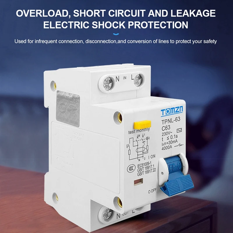 A50I TOMZN TPNL DPNL 230V 1P+N Residual Current Circuit Breaker With Over And Short Current Protection RCBO MCB, TPNL