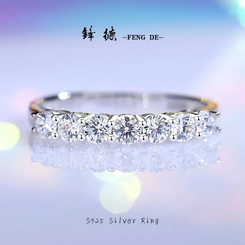 

S925 Silver Full Star half ring row diamond ring for women ins Wind set zircon ring for women