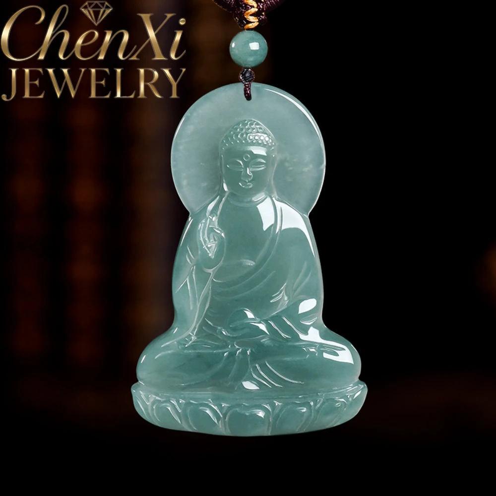 Natural A Grade Icy Blue Water Jadeite Amitabha Buddha Pendant Guardian Necklace For Pig Dog Zodiac High-end Fine Jewelry Gift