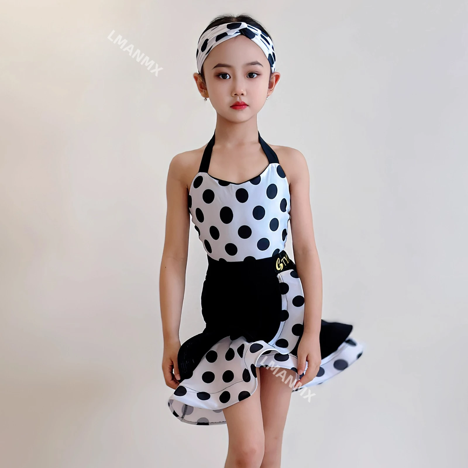 

Latin dance costume 2025 summer new children's women's practice clothes, girls' polka dot dance costume set