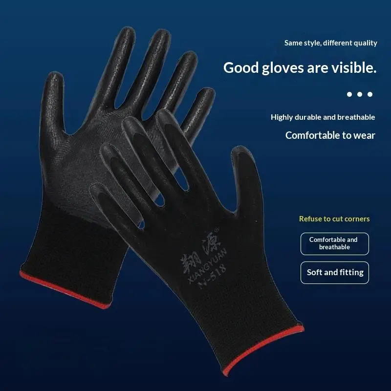 1 Pair Nitrile Coated Non-Slip Gloves, Knit Safety Protective for Industrial Labor & Building Construction