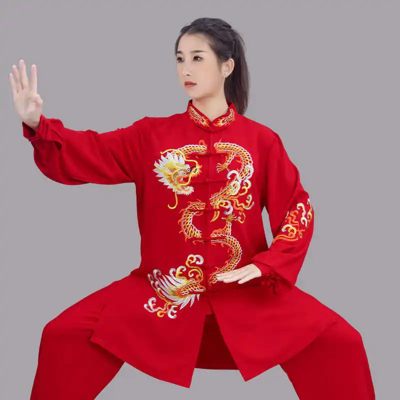 High range Chinese Martial Art Uniform Kung Fu Suits Long Sleeve Tai Chi Clothing Chinese Changquan sets with dragon embroidery