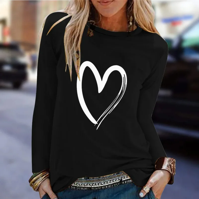 Womens Winter Tshirt Casual Print Shirts O-neck Long Sleeve Top Loose T-shirt 3xl Basic Clothing Camisas De Moda Mujer 2023 XC59