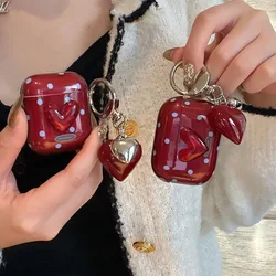 3D Red Love Heart Round Dots Pendant Keychain Case Cover for AirPods 1 2 3 4 Air Pods Pro 2nd Wireless Earphone Protective Cases