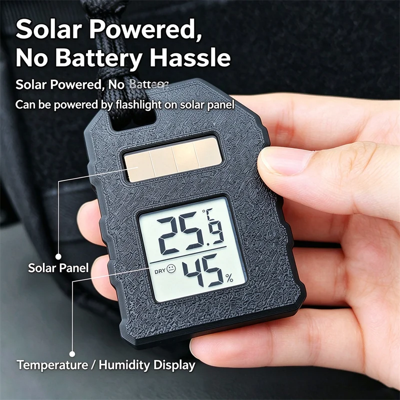 Solar Temperature and Humidity Meter Molle Accessories Hiking Camping Tools Buckle Tactical EDC Portable Temperature Measurement