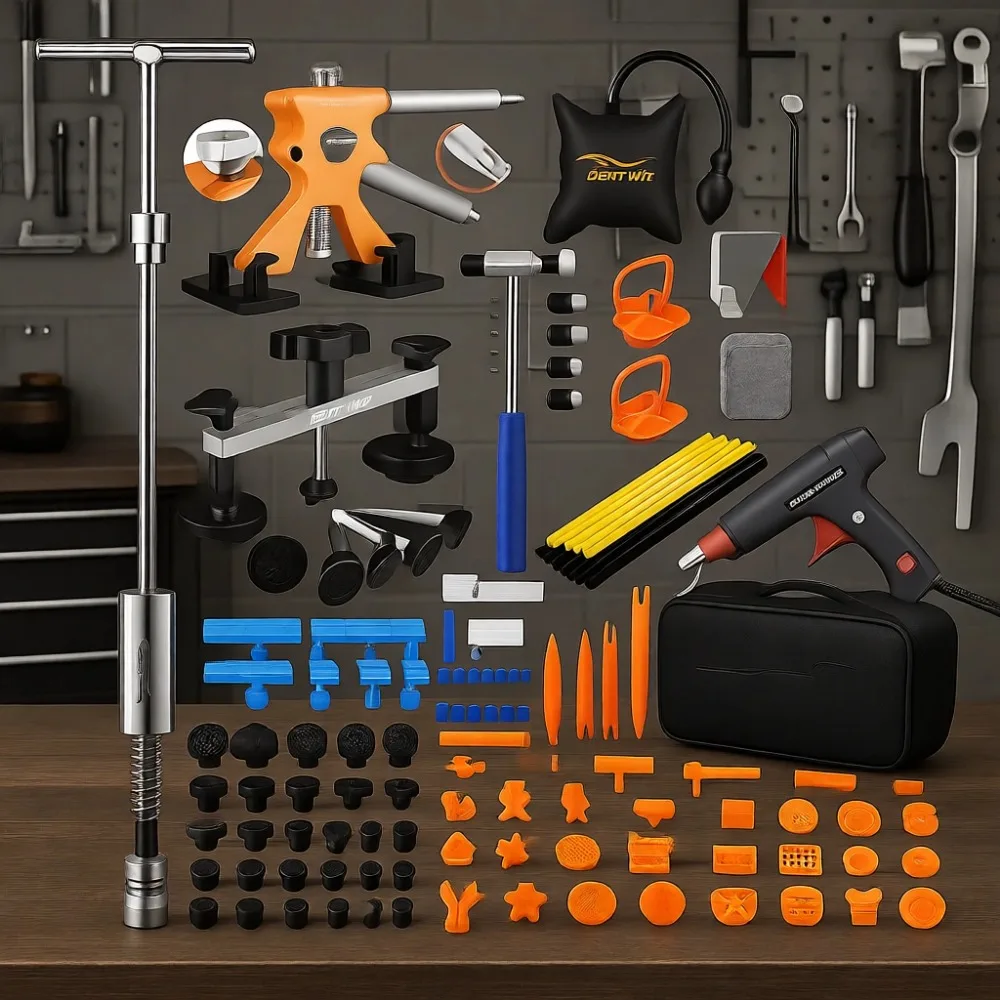 

Набор для беспокрасочного удаления вмятин с улучшенными клеевыми присосками - молоток PDR, термоклеевой пистолет 100 Вт и присоска для удаления вмятин от града/дверных вмятин