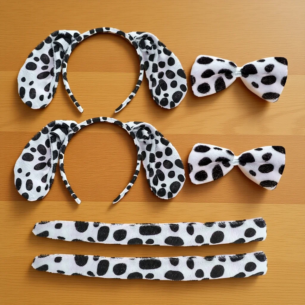 

2 Sets Animal Headband Ears Hair Decor Tail Costume Accessories for Toddler Baby Dog Spot Design Halloween Party Props