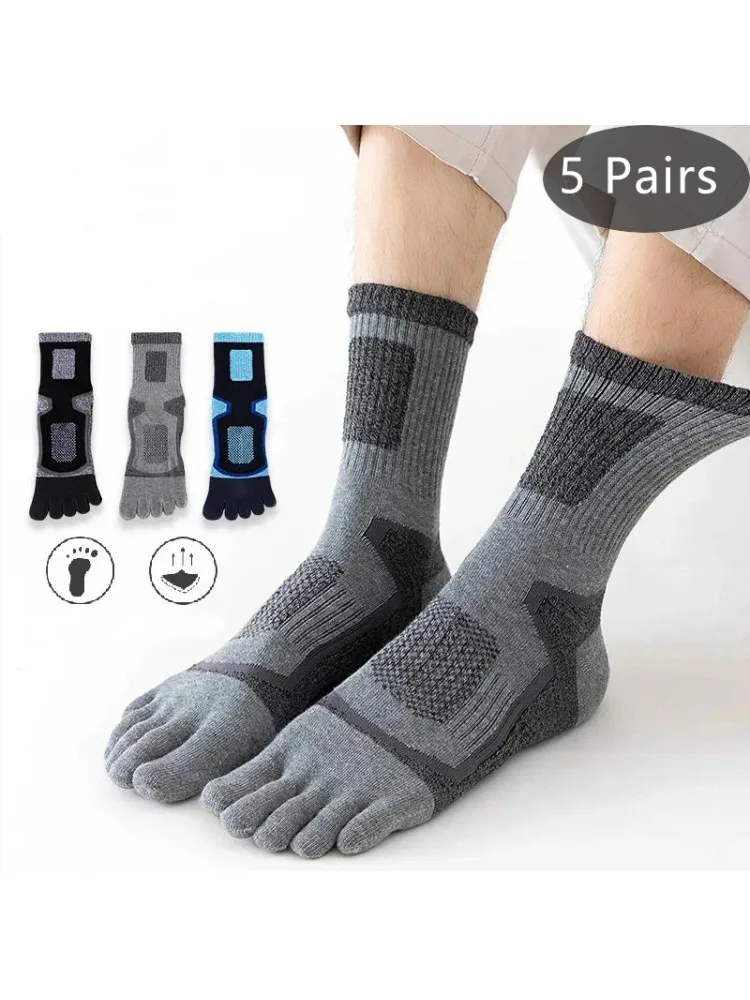 AliExpress NONE 1/5 Pairs Five Toe Socks For Men Thick Compression Mesh Breathable Sport Short Socks For Running Basketball Bike Fitness Outdoor