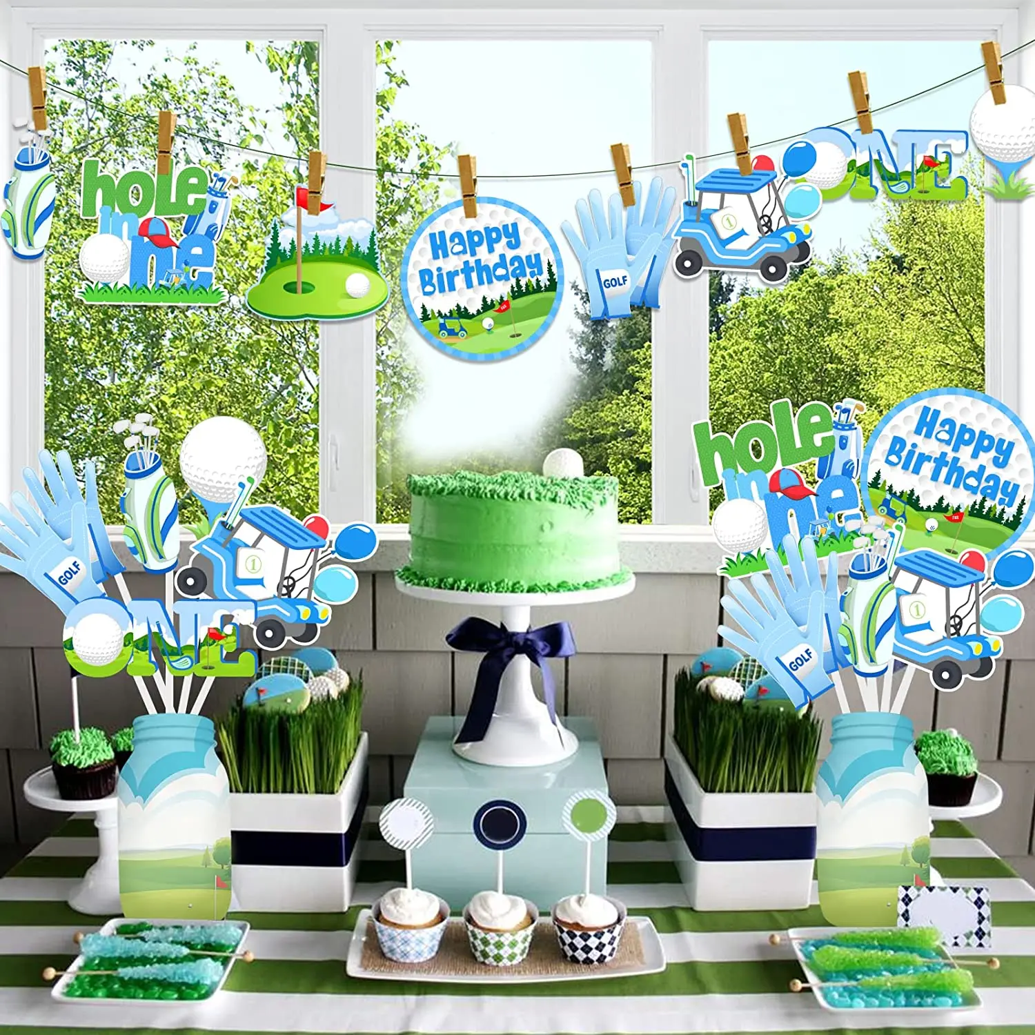 24pcs Golf Table Centerpiece Sticks Golf 1st Birthday Party Decorations Hole in One First Birthday Supplies for 1 Year Old Boy