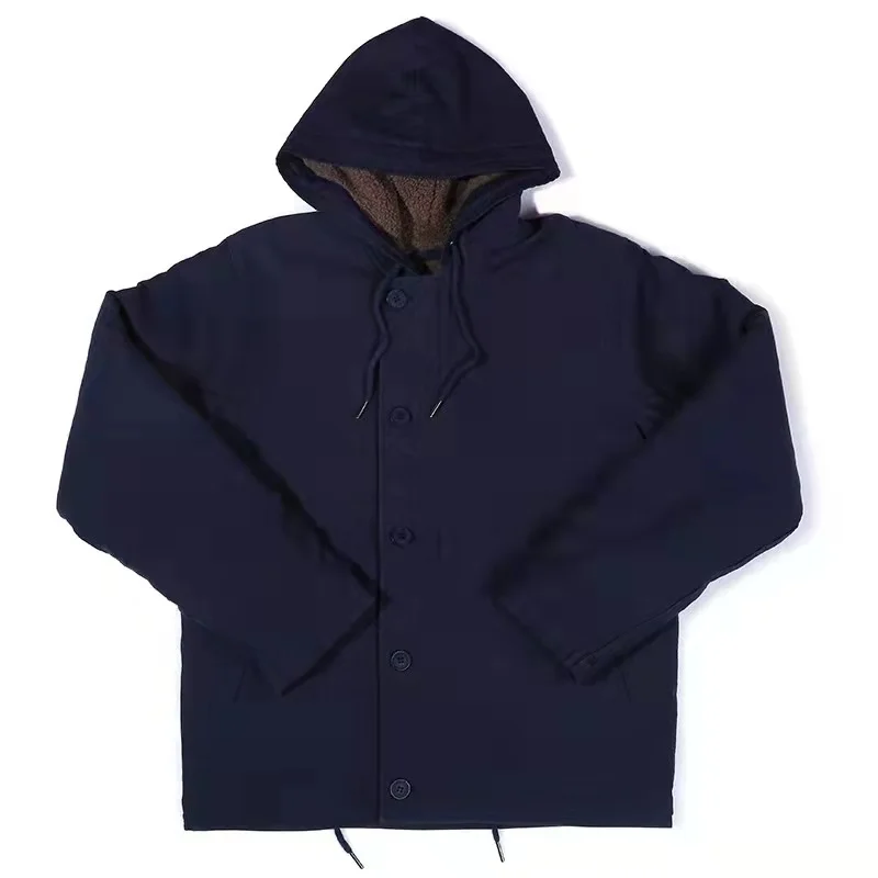 

Navy N-1 Hooded Deck Jacket for Men Cashmere Polar Fleece Thick Military Uniform Casual Winter Windbreaker Vintage Clothing