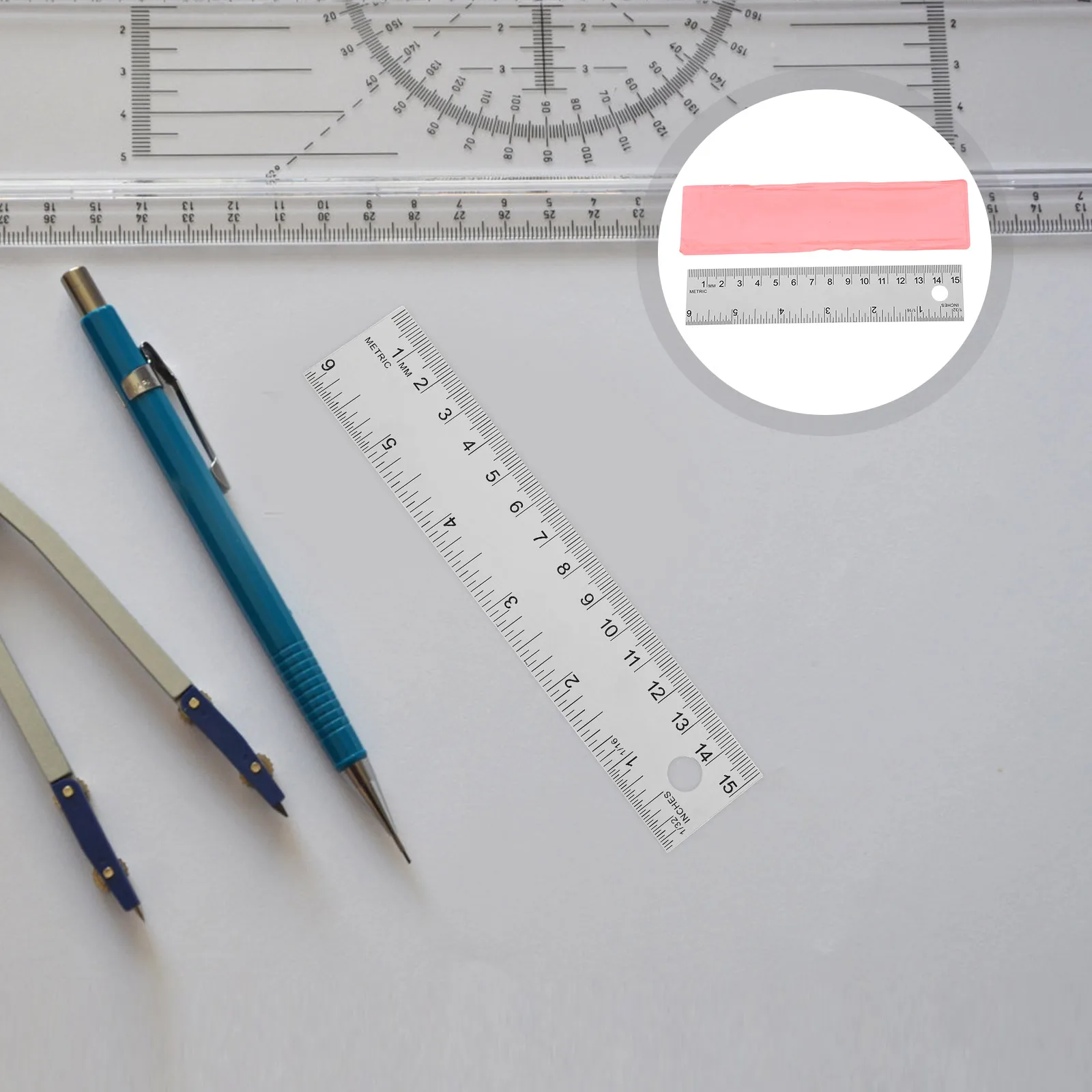 Cork Stainless Steel Flexible Precision Student Office Measuring Ruler Dual Scale Inches Centimeters Metal Ruler Hanging Hole