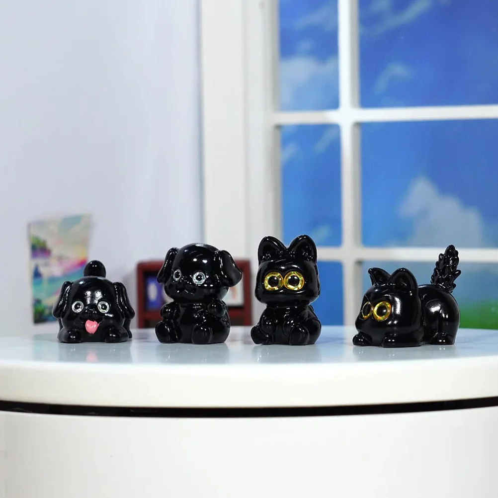

12Pcs Realistic Black Cat Dog Resin Sculptures Micro Animal Figures for Garden Lawn Tabletop Bonsai Cake Topper Fairy Garden