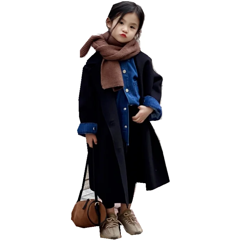 Girls Woolen Coat Jacket Cotton Outwear Overcoat 2023 Popular Warm Thicken Plus Velvet Winter Autumn Teenager Children\'s Clothin