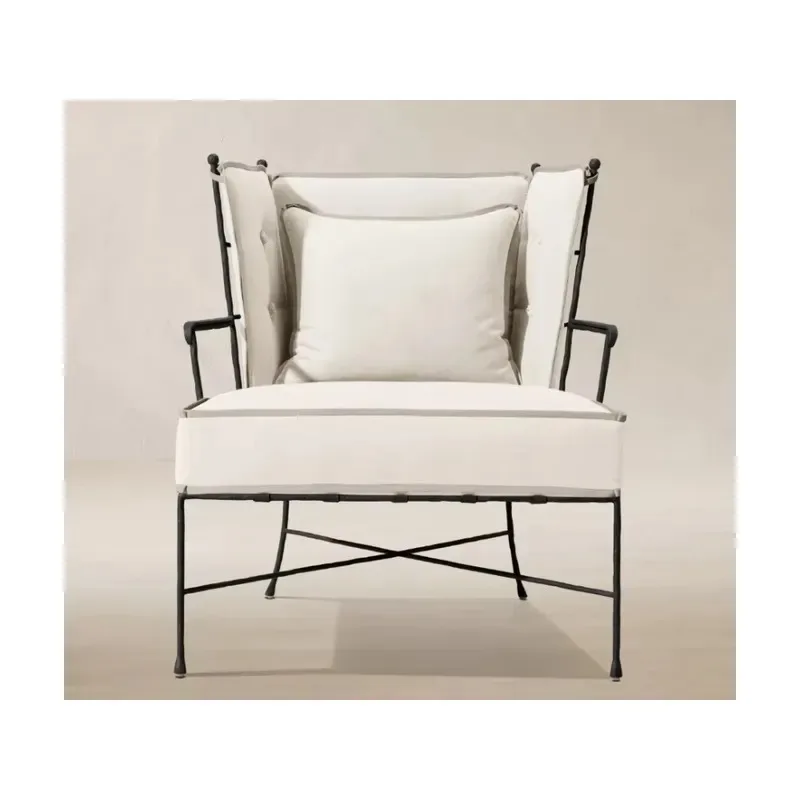 Wrought Iron Lounge Chair Outdoor Patio Garden Metal Recliner Suitable for Backyard Use