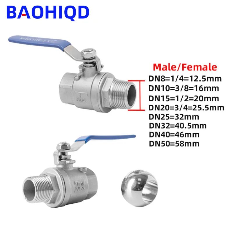 304 Stainless Steel Two Piece Ball Valve 1/4 3/8 1/2