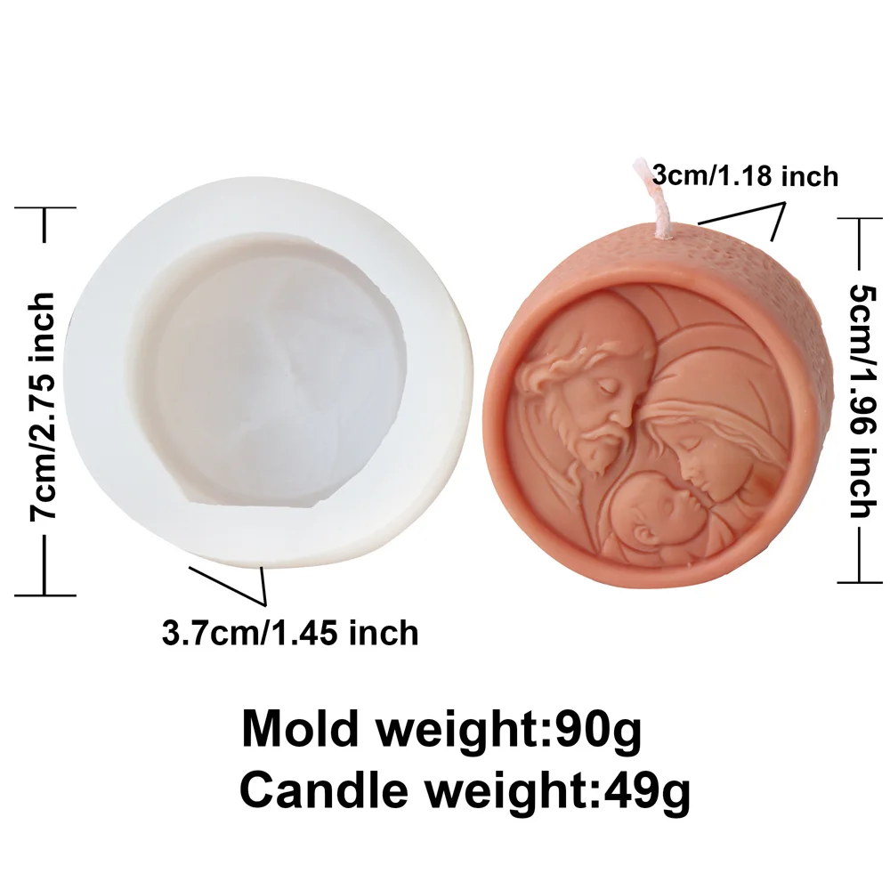 Mini Flat Virgin Jesus Holy Family Candle Silicone Mold Oval Round Heart-shaped Cross Sculpture Resin plaster Making Home Decor