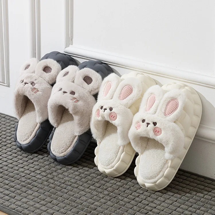 Cute Bunny Removable waterproof cotton slippers Slides indoor home non-slip warmth Insole Winter Thick Bottom Slippers