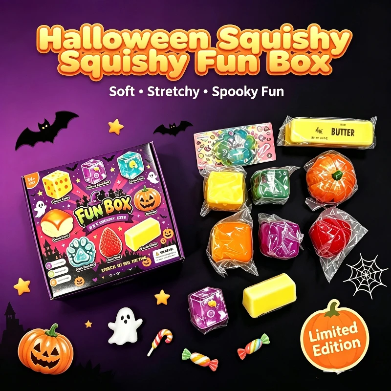 

2026 Halloween Theme Advent Squishy Toy Gift Box 8Pc Slow Rising Stress Relief Squeeze Pumpkin Butter Shape Squishy ASMR Sensory