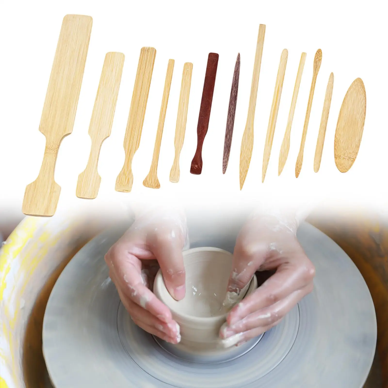 

13x Bamboo Clay Tools Pottery Sculpture Tools Crafting Scraping Shaping Cutting Smoothing Supplies Soap Carving for Beginners