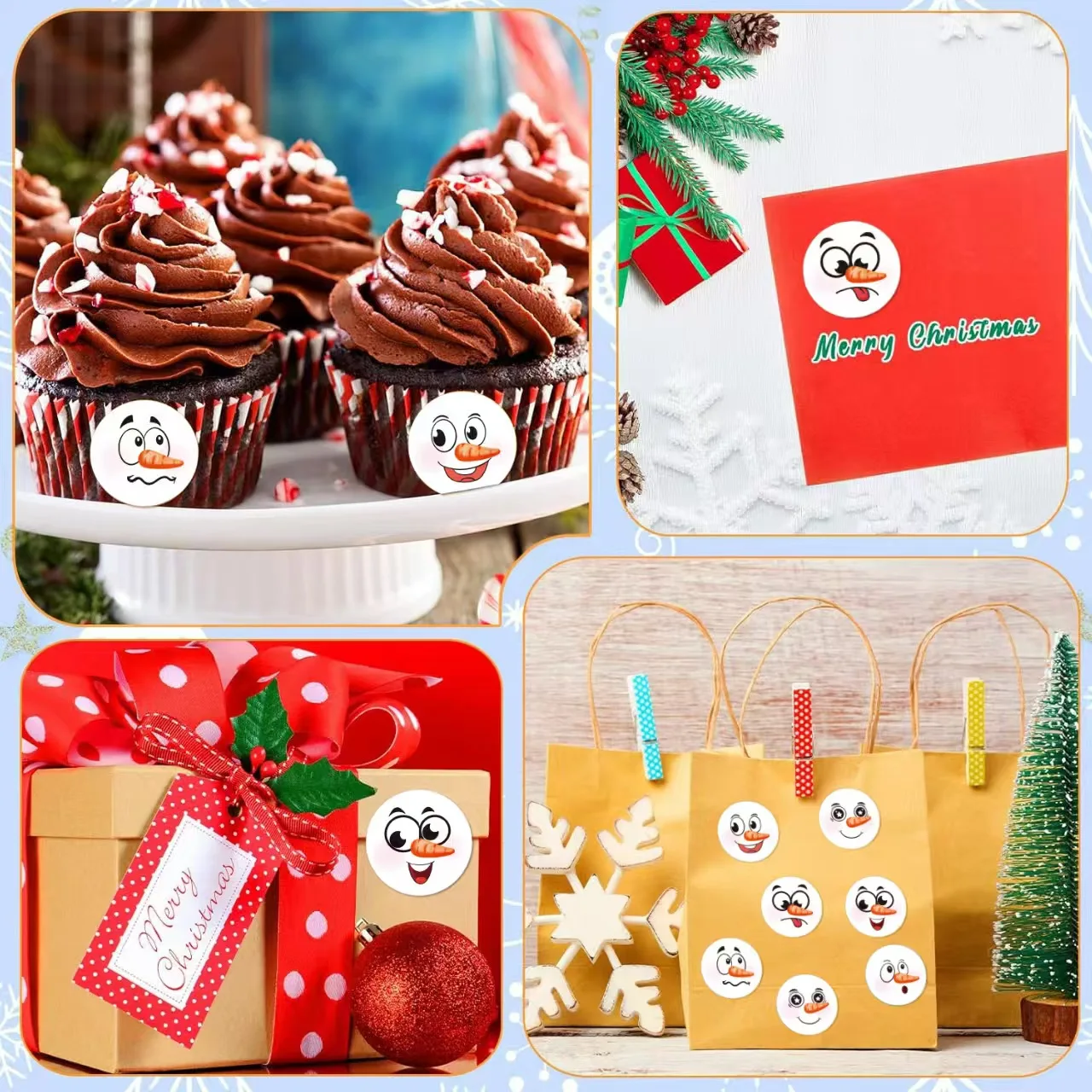 500 pcs/roll Christmas adorable snowman roll-style stickers Gift stickers decorative stickers Handmade emoticon sealing