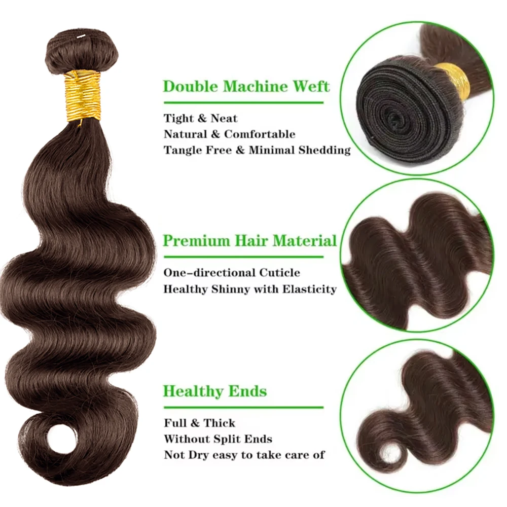 Brown Bundles Body Wave Chocolate Brown Bundles Brazilian Remy Hair Bundles Weave Extension For Black Women Color #4 1/3 Bundles