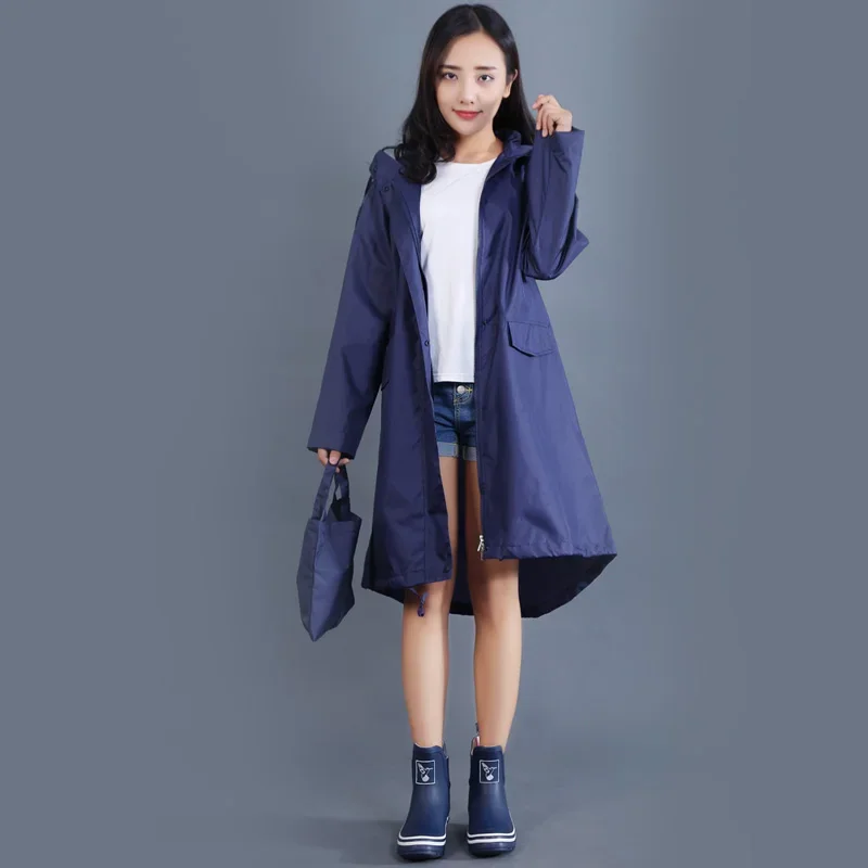 Polyester Raincoat Women Waterproof Long Light Women Rain Coat Ponchos Jacket with Hood Impermeable Simple Rainwear