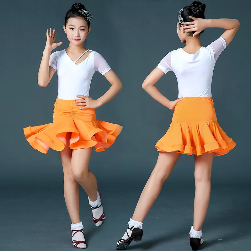 Новый костюм для латинских танцев, детский летний костюм с короткими рукавами, костюм с юбкой на подтяжках для девочек