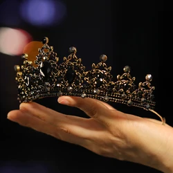 Itacazzo ślubne nakrycie głowy czarna moda damska ślubna księżniczka Rhinestone klasyczne Tiaras dziewczyna wielka urodzinowa korona