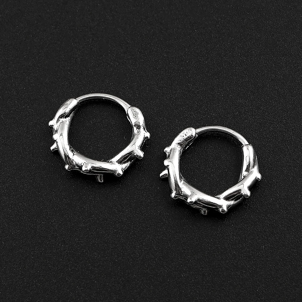 Gothic Punk Barbed Wire Spike Hoop Earrings Stainless Steel Huggie Hoops Street Ear Jewelry Emo Alt Teens Men Piercing Decor