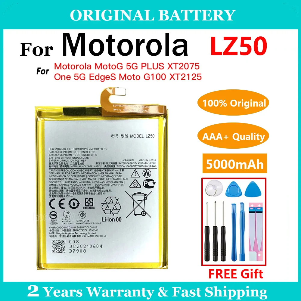 100% Original 5000mAh LZ50 Battery For Motorola Moto One 5G Plus G100 Edge S XT2125 XT2125-4 Replacement Battery + Free Tool