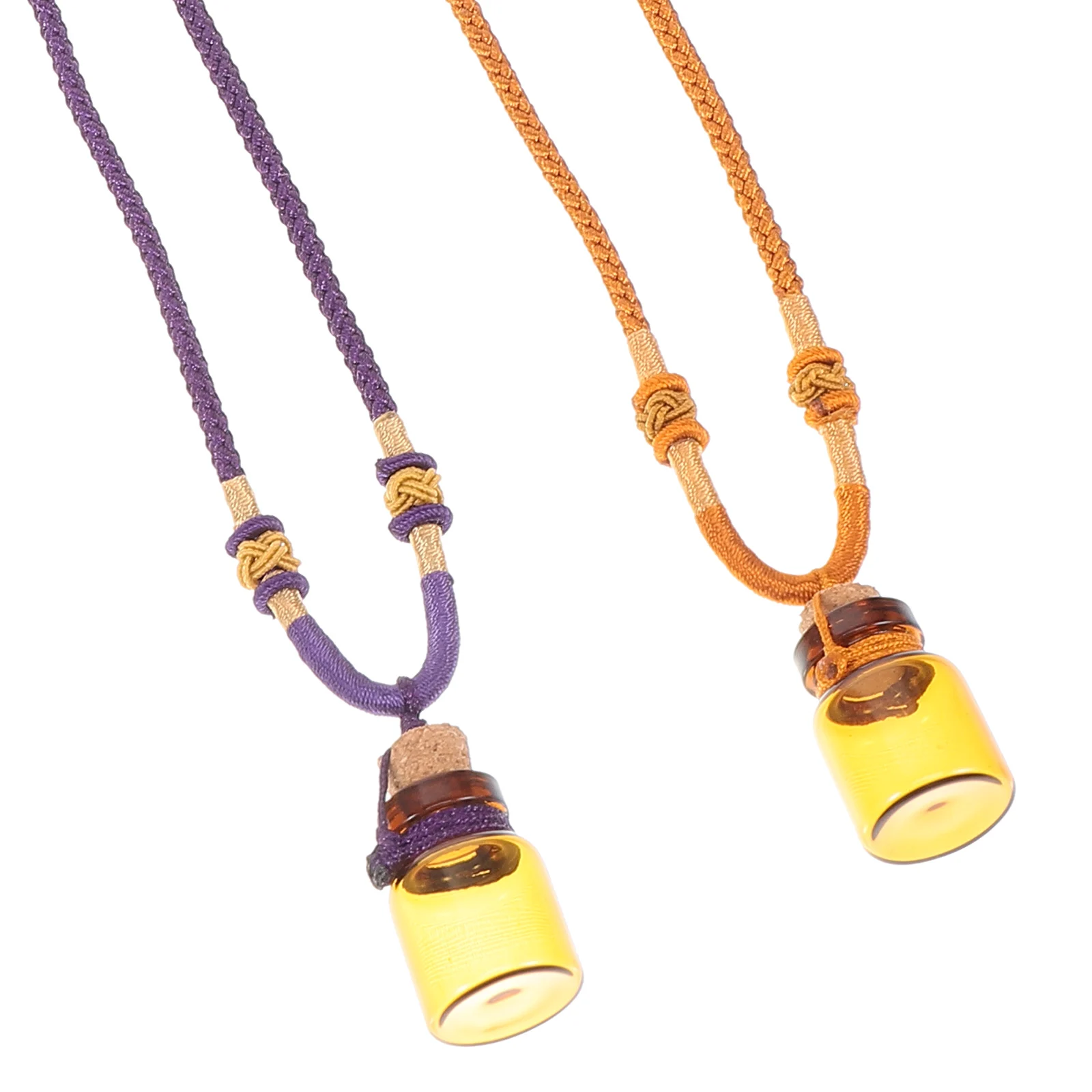 

2 Pcs Essential Oil Bottle Pendant Perfume Hanging Decor Aroma Empty Bottles Necklace Car Decorative Glass Polyester Vintage