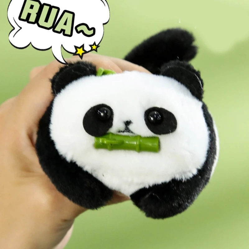 Tail Wagging Panda Plush Toy Keychain Pendant Lovely Hanging Ornament Bag Accessory Wind up Pull String Child Gift