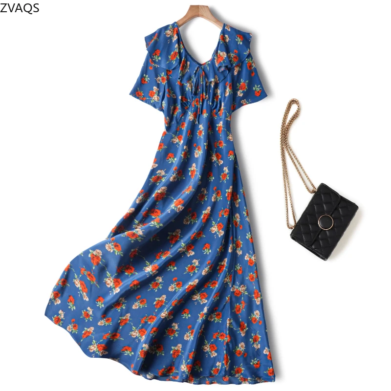 ZVAQS 100% فستان حريري التوت الطبيعي امرأة الصيف 2025 فساتين الحفلات الطويلة الخامس الرقبة حورية البحر الفساتين ملابس السيدات plaűее femenskie