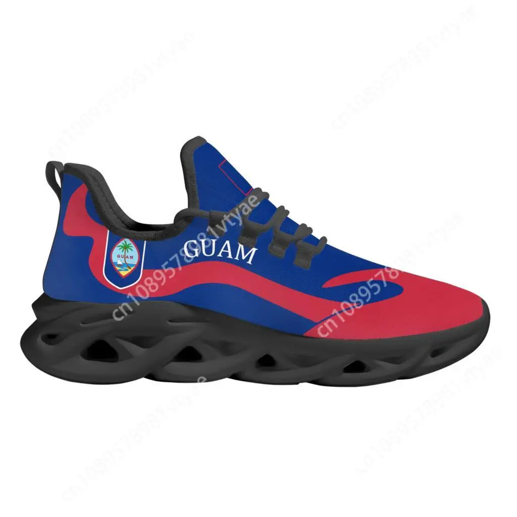 Zapatillas de deporte ligeras con cordones y estampado de bandera nacional de Guam, velero y Palmera, diseño de emblema nacional, hecho a medida