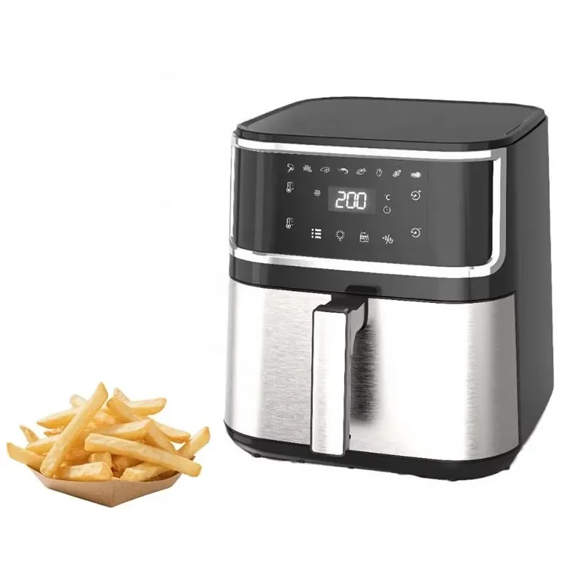 Smart Touch Screen Air Fryer Large Capacity Stainless Steel Household Kitchen Appliance Visible Window Snack Maker Machine