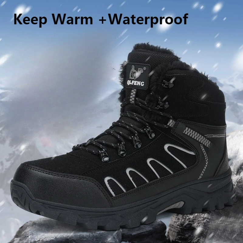 

Plus Size Winter Boots Men Outdoor Hiking Boots Suede Leather Waterproof Snow Boots Non-slip Keep Warm Winter Trekking Sneakers