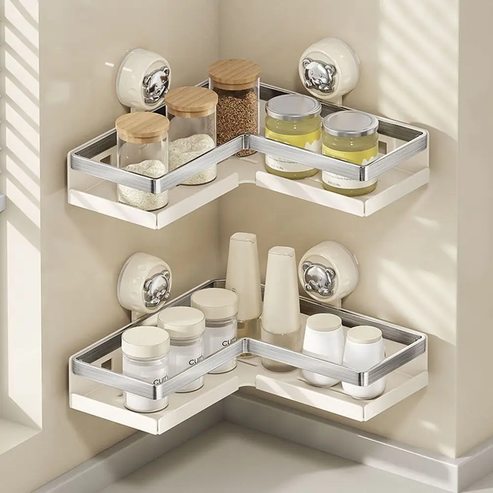 

Stainless Steels Suction Cup Storage Shelf Punch Free Triangular Wall Hanging Storage Rack Strong Load-bearing Removable